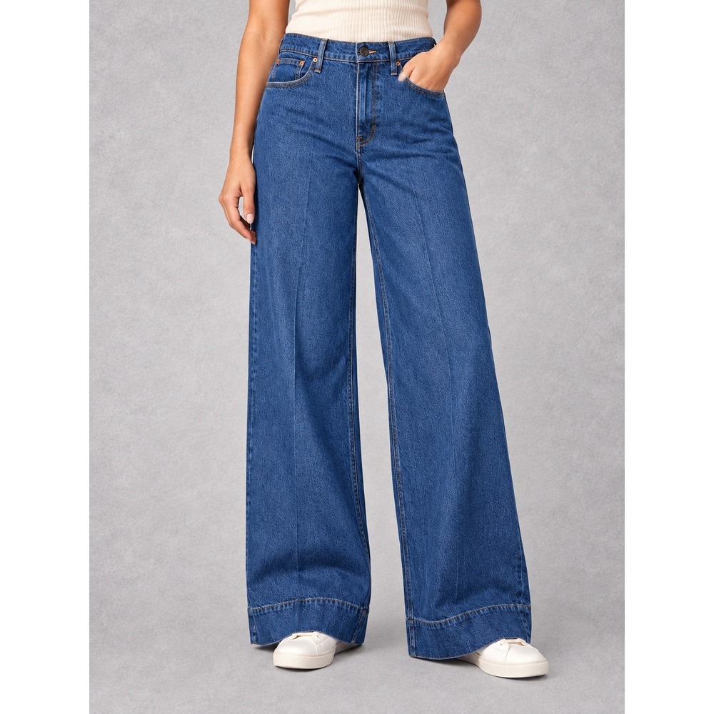 J Crew Wide Leg Trouser Jeans Womens 32x32 Blue High Rise Heritage Denim